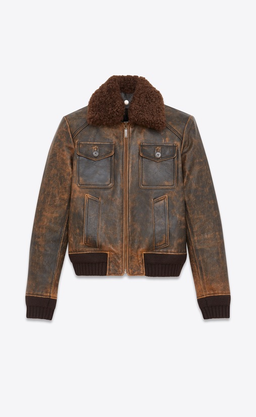 SAINT LAURENT Leather jacket Man Aviator jacked in antiqued leather and brown shearling a_V4